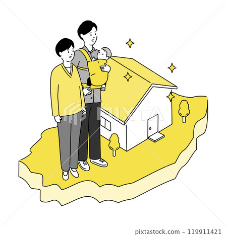 岩手縣地圖和年輕家庭/房屋插圖、向量 119911421