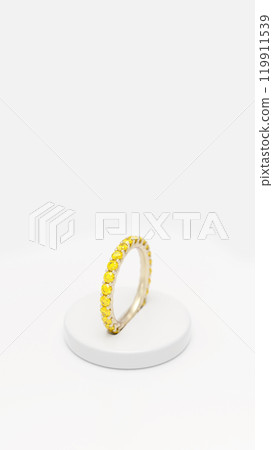 Gold Ring with Yellow Diamonds on White Background for Premium Jewelry Display 119911539