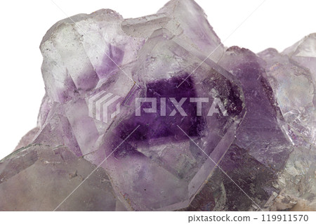 Macro mineral stone Fluorite crystal on a black background 119911570