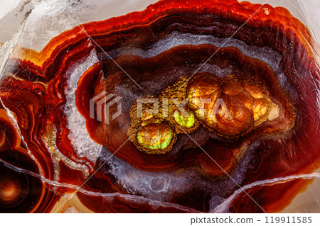 macro mineral stone fire agate on a black background 119911585