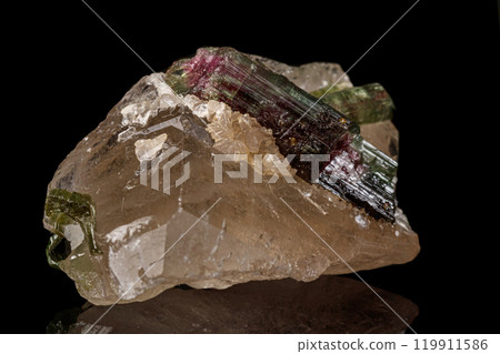Macro stone tourmaline mineral on a black background  119911586