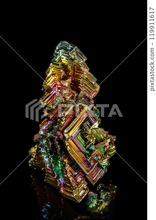 Macro of the stone bismuth mineral on a black background 119911617