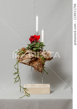 Christmas composition of flowers and Christmas decorations 119911706