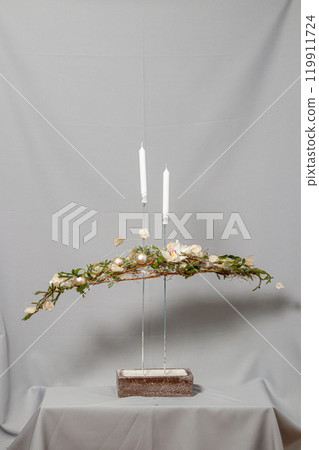 Christmas composition of flowers and Christmas decorations 119911724