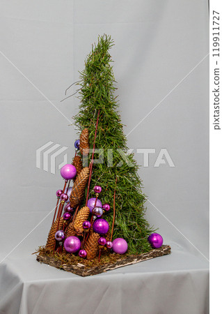 Christmas composition of flowers and Christmas decorations Christmas composition of flowers and Christmas decorations 119911727