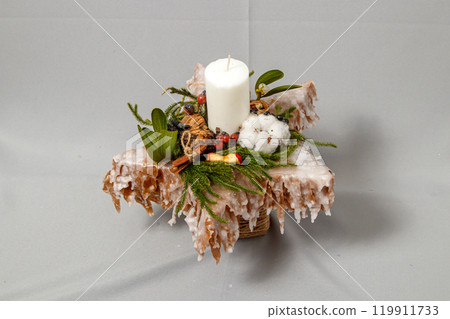 Christmas composition of flowers and Christmas decorations 119911733