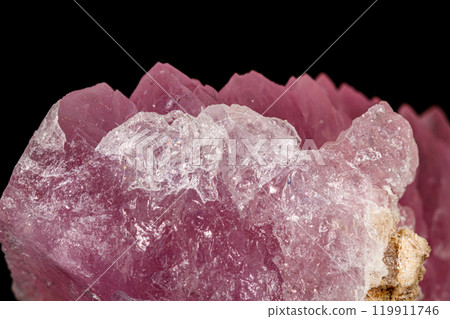 Macro pink quartz mineral stone on black background 119911746
