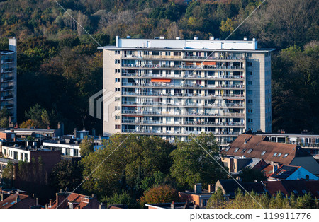 High angle panorama over social housing blocks with green surroundings in Ganshoren Brussels Capital Region, Belgium, OCT 24, 2024 High angle panorama over social housing blocks with green surroundings in Ganshoren Brussels Capital Region, Belgium, OCT 24, 2024 119911776