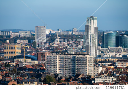The Brussels skyline with the Up Site tower and residential apartment blocks in Koekelberg, Brussels Capital Region, Belgium, OCT 24, 2024 119911781