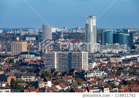 The Brussels skyline with the Up Site tower and residential apartment blocks in Koekelberg, Brussels Capital Region, Belgium, OCT 24, 2024 119911792