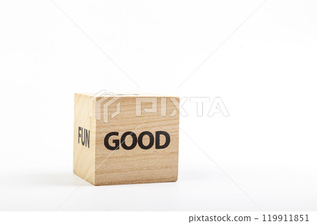 Wooden cubes with the inscription good on a white background Wooden cubes with the inscription good on a white background 119911851