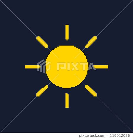 Pixel Art Yellow Sun Icon. Retro Weather Symbol. 8 Bit Video Game Concept. Isolated Vector Illustration Pixel Art Yellow Sun Icon. Retro Weather Symbol. 8 Bit Video Game Concept. Isolated Vector Illustration 119912026