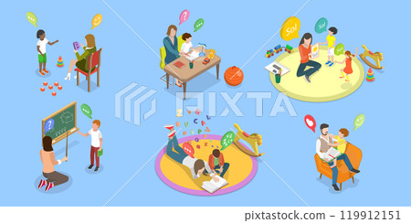 3D Isometric Flat Vector Set of Parents... - Stock Illustration ...