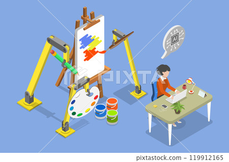 3D Isometric Flat Vector Illustration of AI-generated Art Technology, Producing Impressive Digital Artwork 3D Isometric Flat Vector Illustration of AI-generated Art Technology, Producing Impressive Digital Artwork 119912165
