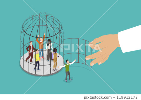 3D Isometric Flat Vector Illustration of Freedom, Taking New Opportunities 119912172
