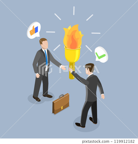 3D Isometric Flat Vector Illustration of Successor Plan, Transition Strategy, Passing The Baton To Lead, Collaborate To Achieve Goal 119912182