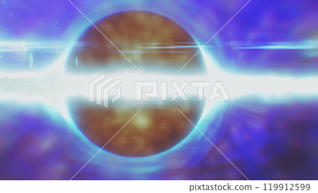 Abstract glowing object resembling a black hole surrounded by bright light in a deep blue space Abstract glowing object resembling a black hole surrounded by bright light in a deep blue space 119912599