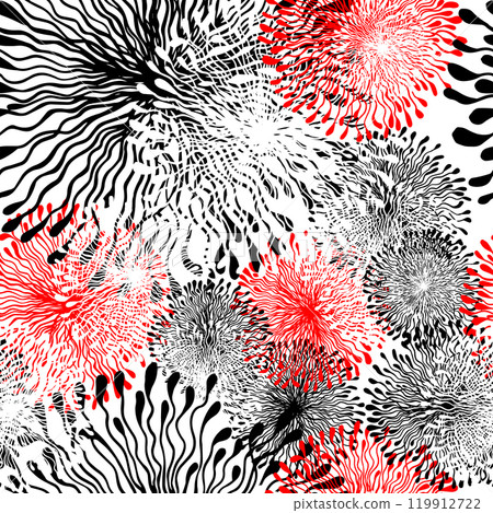 Abstract seamless background fireworks, flowers. Creative abstract art background. hand drawn. Not AI Vector illustration 119912722