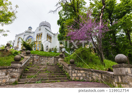 Old stairs goes up to The Palace of the Emir of Bukhara. Zheleznovodsk, Russia Old stairs goes up to The Palace of the Emir of Bukhara. Zheleznovodsk, Russia 119912754