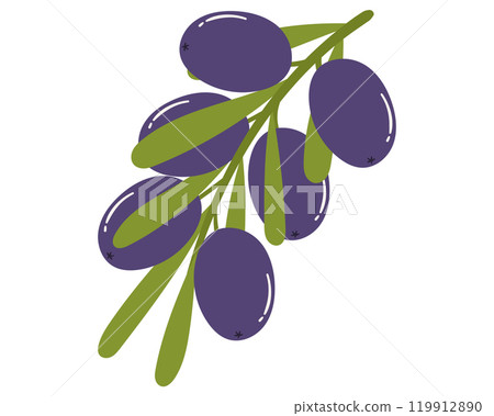 Fruit olive in cartoon hand drawn simple style. Editable variable color 119912890