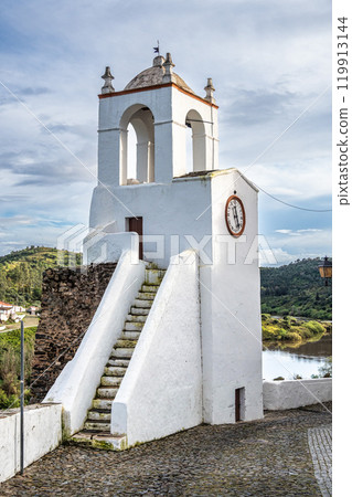 View of Clock tower, Torre do Relogio at Mertola. Portugal View of Clock tower, Torre do Relogio at Mertola. Portugal 119913144