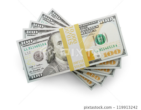 Fifty Thousand Dollars Stack of One Hundred Dollar Bills Isolated on a White Background. 119913242