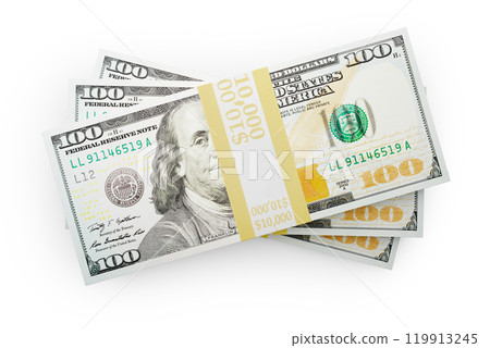 Thirty Thousand Dollars Stack of One Hundred Dollar Bills Isolated on a White Background. 119913245