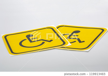Disability sign for placement on a vehicle closeup Disability sign for placement on a vehicle closeup 119913483