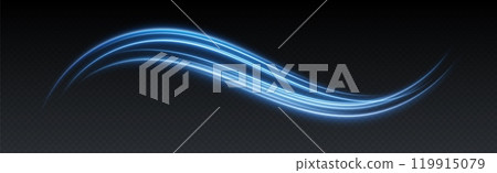 Glowing blue light swirl with smooth, flowing curves. Light effect in motion concept. 119915079