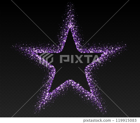Purple glitter frame, shimmering border in star shape, festive holiday sparkles. Christmas decoration. Purple glitter frame, shimmering border in star shape, festive holiday sparkles. Christmas decoration. 119915083