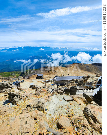 Climbing Mt. Ontake in autumn: View of Otaki summit and Tanohara from Kengamine Climbing Mt. Ontake in autumn: View of Otaki summit and Tanohara from Kengamine 119915228