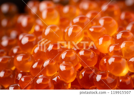 Close-up background of salmon roe marinated in soy sauce 119915507