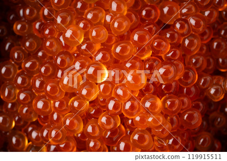 Close-up background of salmon roe marinated in soy sauce Close-up background of salmon roe marinated in soy sauce 119915511