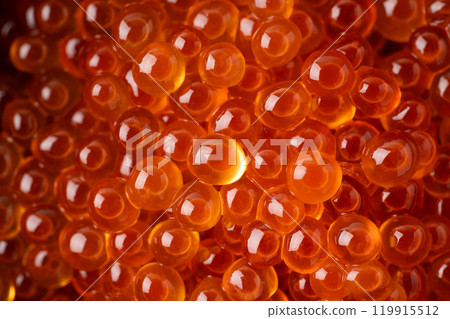 Close-up background of salmon roe marinated in soy sauce 119915512