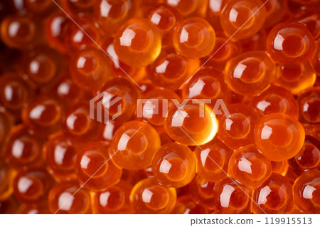 Close-up background of salmon roe marinated in soy sauce 119915513