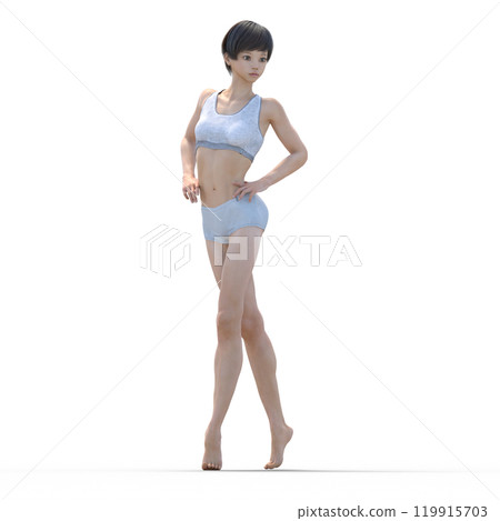 Woman posing in a white swimsuit CG 3DCG Woman posing in a white swimsuit CG 3DCG 119915703