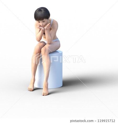 Woman posing in a white swimsuit CG 3DCG Woman posing in a white swimsuit CG 3DCG 119915712