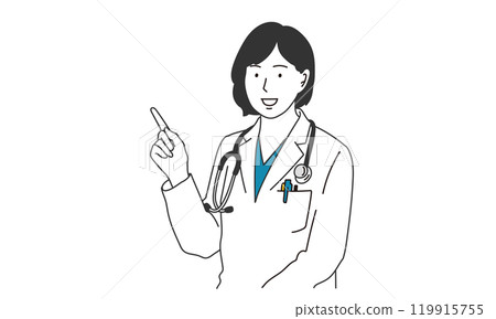 一個穿著白大褂的女人用手指指著的簡單插圖 119915755