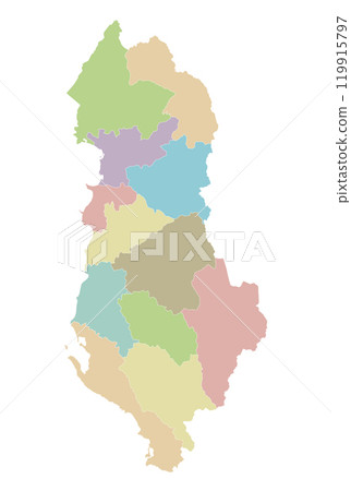 Vector regional blank map of Albania with counties or territories and administrative divisions. Editable and clearly labeled layers. 119915797