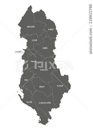 Vector regional map of Albania with counties or territories and administrative divisions. Editable and clearly labeled layers. 119915798