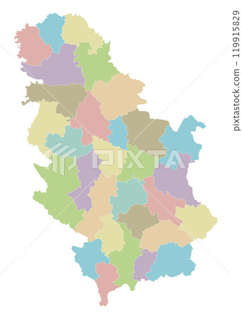Vector regional blank map of Serbia with districts or territories and administrative divisions. Editable and clearly labeled layers. Vector regional blank map of Serbia with districts or territories and administrative divisions. Editable and clearly labeled layers. 119915829