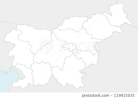 Vector blank map of Slovenia with statistical regions and administrative divisions, and neighbouring countries and territories. Editable and clearly labeled layers. Vector blank map of Slovenia with statistical regions and administrative divisions, and neighbouring countries and territories. Editable and clearly labeled layers. 119915835