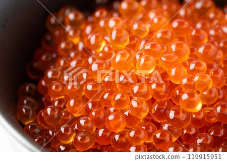 Close-up of salmon roe marinated in soy sauce Close-up of salmon roe marinated in soy sauce 119915951