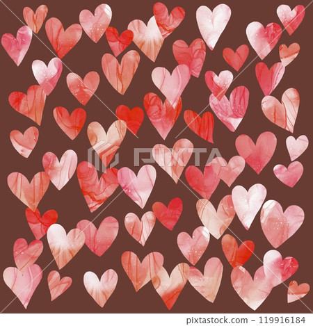 A pattern of lots of cute hearts flying on a brown background. Perfect for Valentine's Day, weddings, birthdays and other anniversaries. 119916184