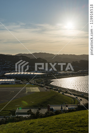 Cityscape and runway seen from an observation deck near Wellington Airport, New Zealand Cityscape and runway seen from an observation deck near Wellington Airport, New Zealand 119916518