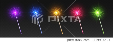 Magic wands with light effects and sparkles 119916594
