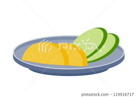 盤子上醃蘿蔔和黃瓜的向量圖 盤子上醃蘿蔔和黃瓜的向量圖 119916717