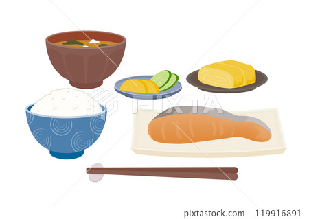 Vector illustration of a delicious Japanese breakfast Vector illustration of a delicious Japanese breakfast 119916891