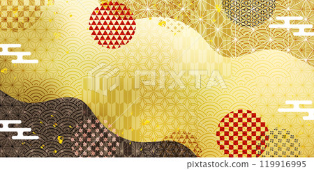 金色日本圖案圖案日本紙背景 119916995
