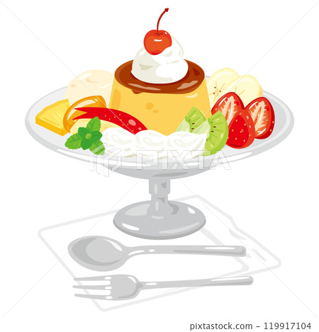 Pudding a la mode served on a plate 119917104